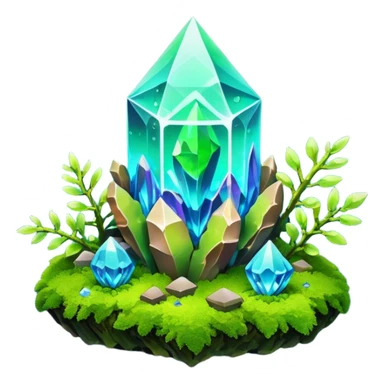 Crystal growing from moss with neon aura sticker