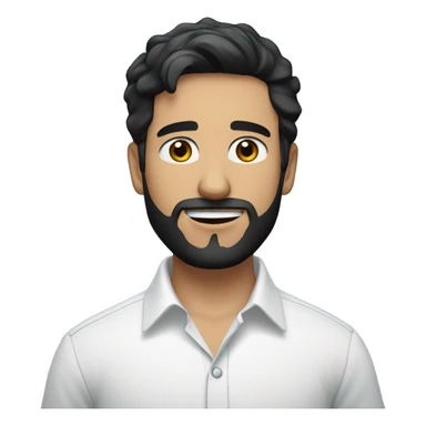 White Young male with black hair and small beard on the chin only, small eyes, with white professional shirt.  Handsome. One picture only with blue background splashinge sticker