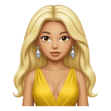 Beyonce with long platinum blonde hair, yellow outfit sticker