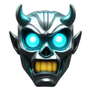 chrome demon with aquamarine lazer eyes and letter B on the face, 3d, portrait, black background sticker
