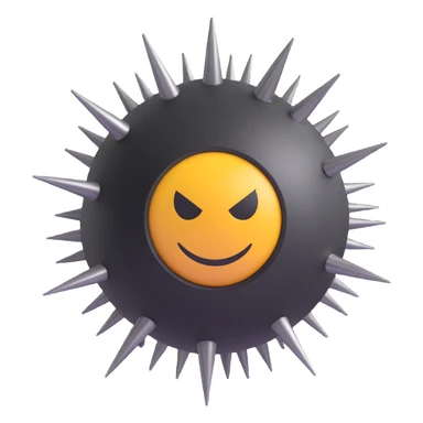 Make the spiked ball look more dangerous with sharper, longer spikes, a darker metallic finish, and menacing details in 3D emoji style with no background. sticker