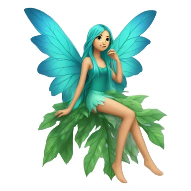 Beautiful, leaf, fairy, blue, turqoise, green, long hair, big wings sticker