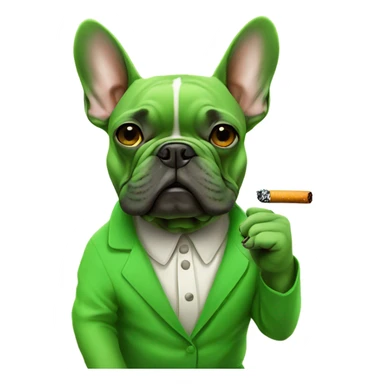 A bright green french bulldog smoking a cigarette sticker