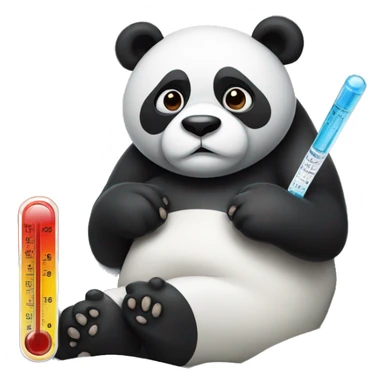 Ill Panda with fever Thermometer in mouth laying in bed sticker