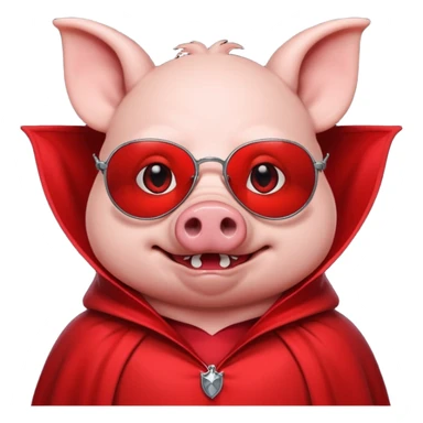 Vampire animal, pig in red collar cloak, red eye, fangs, sunglasses sticker