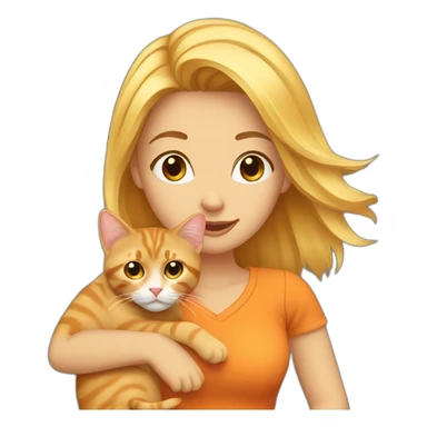 Blond woman holding an orange tabby cat sticker