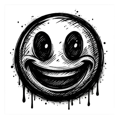 graffiti style emoji, black and white, high contrast, detailed, with a sense of urban artistry sticker