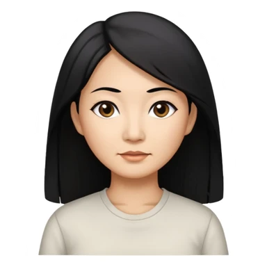 50 yr old asian woman, straight thick long black hair, big black, side part sticker