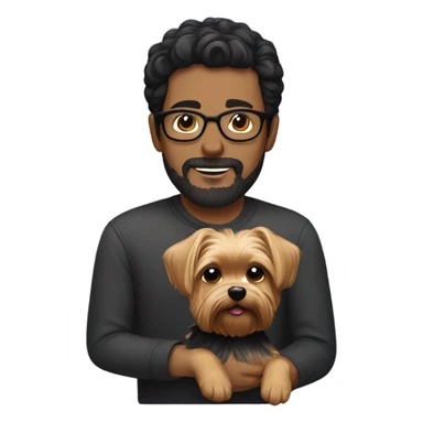 Dark haired guy with facial hair and glasses holding a yorkie  sticker