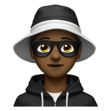 a 15 year old boy wearing a black tub hat black sunglasss black mouth mask white hoodie an black cargo pants sticker