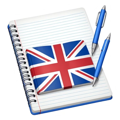 open notebook with UK flag on the page sticker