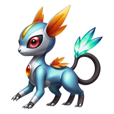 Shiny Colorful Futuristic Cyber-Vernid-Trico-Meloetta-Latias-Koraidon-Peppercat-Protogen-Pokémon-Digimon-Fakémon-fusion-hybrid-creature sticker