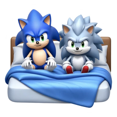 Sonic and Silver hedgehog characters relaxing on a bed sticker