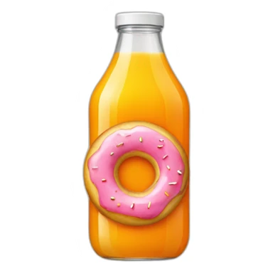 Orange juice bottle with donuts sticker