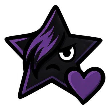 emo star with a heart, black and purple, expressive and stylish, no background sticker