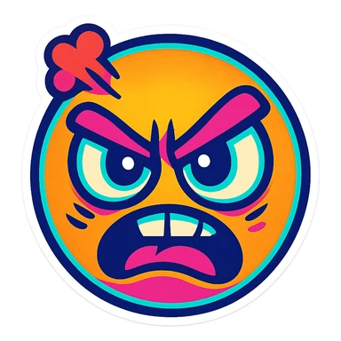 Create a cartoon sticker with an angry expression in the style of Flux Pro, with a transparent background. The style should reflect the vibrant and pop colors typical of Flux Pro style. sticker