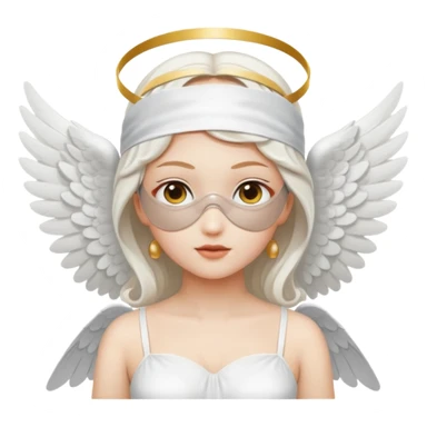 angel with white blindfolds on eyes, white dress, pale skin and  two large wings sticker