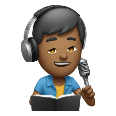 A guy with headphones, mic, and pc doing a song  sticker