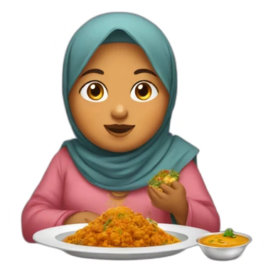 Fat Indian child wearing hijab and eating curry sticker