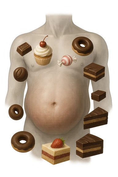 gonfiore addominale e voglia di dolci iperrealistica sticker