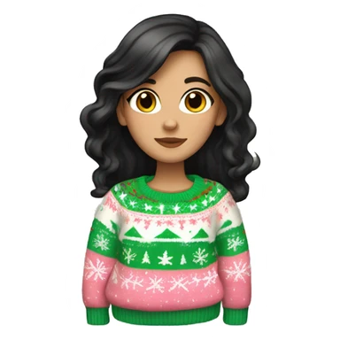 White girl with long black hair wearing a Pastel Christmas sweater sticker