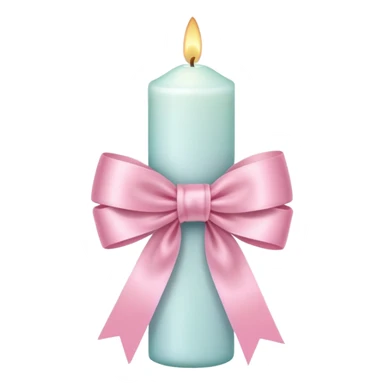 white candle with pink pastel ribbon sticker