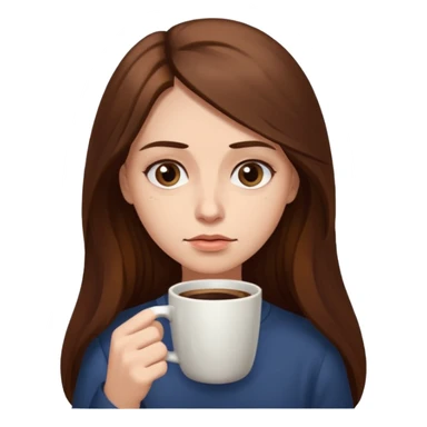 create a woman long hair brown, holding her cup of coffee looking exausted  sticker