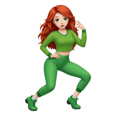 Red head lady twerking with long red hair and green cute outfit sticker
