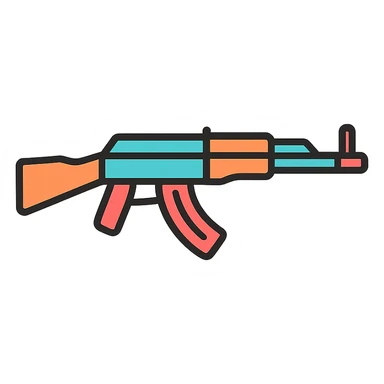 AK-47 rifle as a flat color icon, bold shapes, minimalistic, clear outline sticker