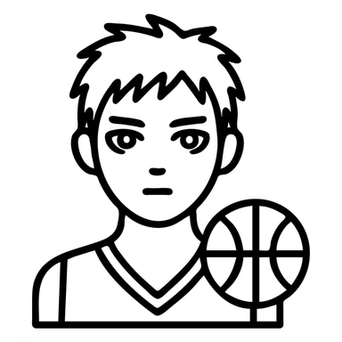 minimalist icon of Seijuro Akashi, red hair, two-tone eyes, basketball theme sticker