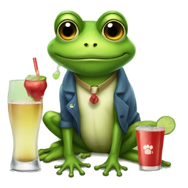 Frog with a dog and drinks sticker
