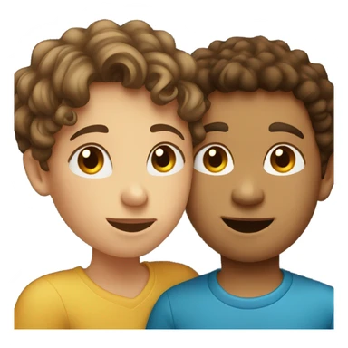 Brown straight hair girl kissing a brown curly hair boy sticker