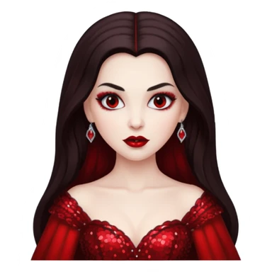 Bride of Dracula with long dark brown hair, red sequin outfit sticker