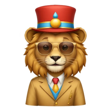 a sunglasses lion with circus hat and shirt sticker