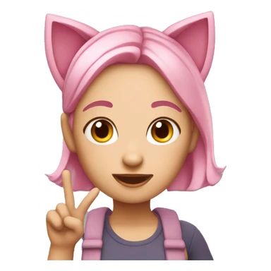 pink haired girl with cat ears waving in memoji style sticker