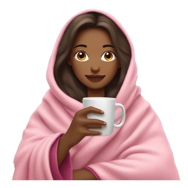 brunette girl in a pink blanket sipping coffee sticker