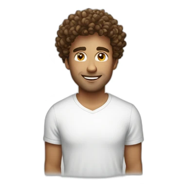 man curly hair white tshirt light bulb sticker