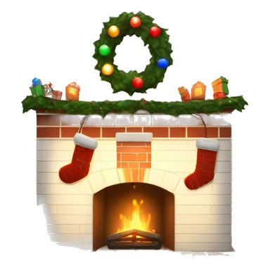 Brick Fireplace with and Christmas lights and stockings sticker