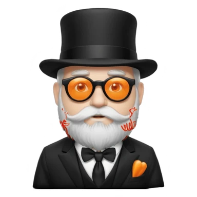 dwarf with a beard, a hairy body black sunglasses and a black top hat on his head. He also has a black tie on his chest. His nose is orange and his skin is pale white. sticker