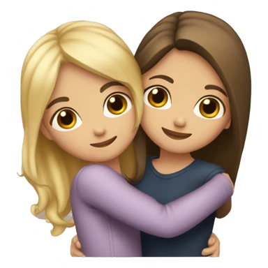 Best friends blonde girl and brunette girl hugging (with heart) sticker