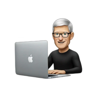 tim cook with macbook pro on desk all black sticker