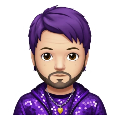 Bam Margera from Jackass with dark brown hair, dark purple sequin outfit sticker