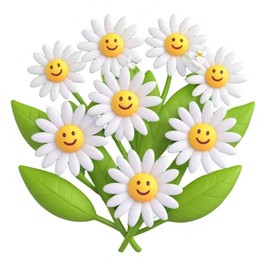 3D iOS style emoji of daisies with green leaves sticker