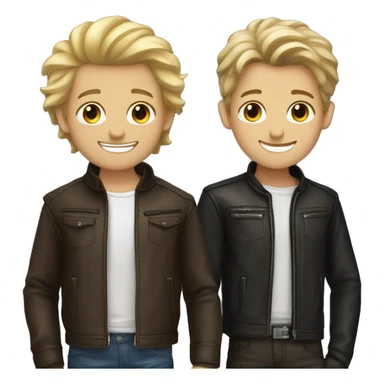 smiling brown haired boy and blonde haired boy in leather jackets sticker