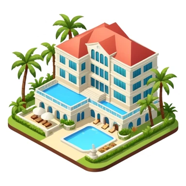 luxury tropical resort hotel, isometric exterior  sticker