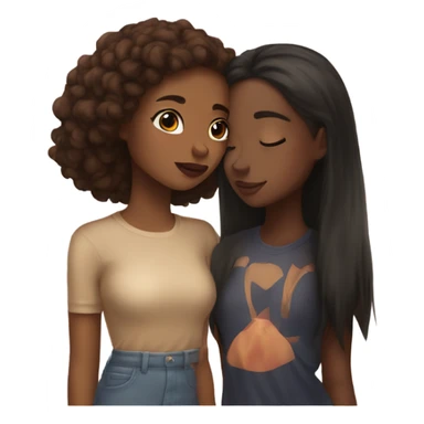 one light skin girl and a brown skin girl kissing sticker