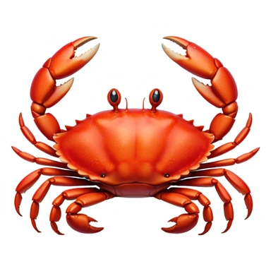 Cinematic Realistic Cute Crab Portrait Emoji, Head tilted playfully and inquisitively, featuring a compact, sturdy form with a glossy red shell uniquely forming an endearing face with bright, sparkling eyes, rendered with intricate natural textures and subtle coastal hues, high shine, affectionate and spirited, styled with a touch of seaside whimsy, soft glowing outline, capturing the essence of a mischievous yet lovable crab that seems ready to pinch playfully out of the screen into your arms! sticker