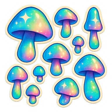 a field of sparkling opal crystal mushrooms sticker