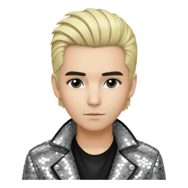 Bill Kaulitz from Tokio Hotel with blonde hair, silver sequin jacket, black shirt sticker