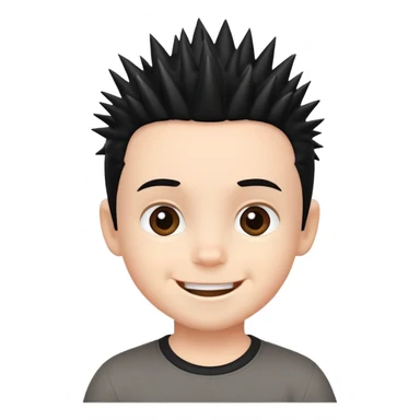 hazme un emoji como los de iphone personalizado, que sea de un niño de 4 años piel blanca/rosada (español), con pelo negro de punta y sonriendo sticker